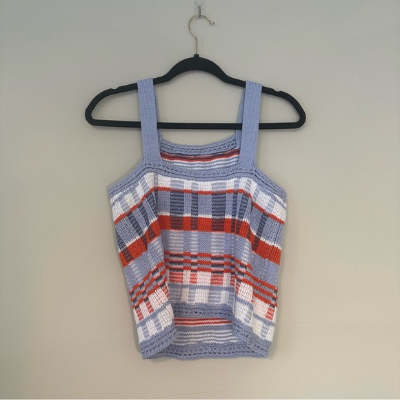 Banana Republic Blue Orange and White Plaid Apron Sweater Knit Tank Top - Picture 2 of 16